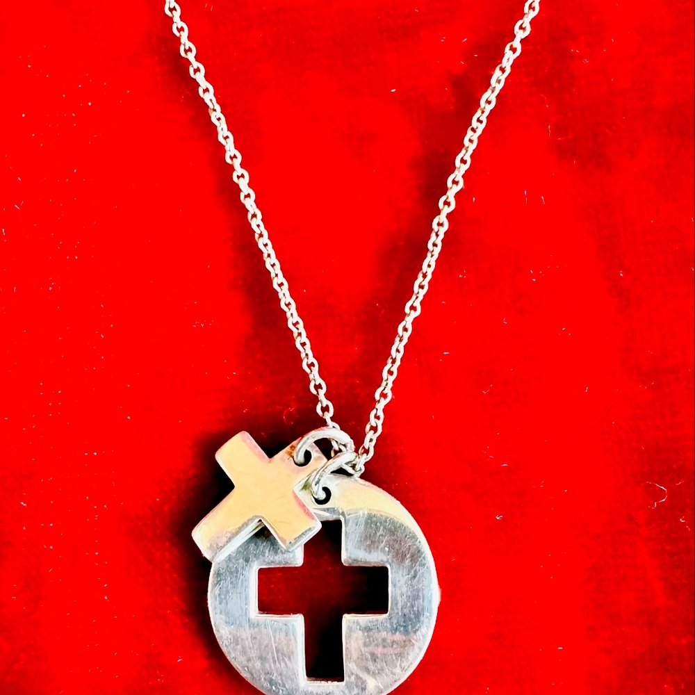 Beautiful Tiffany & Co. .925 Sterling Silver Cross and Cross Cutout Necklace